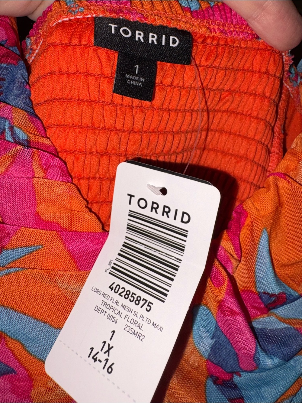 Orange Floral Maxi Dress with Blue & Pink Accents - Picture 4 of 4